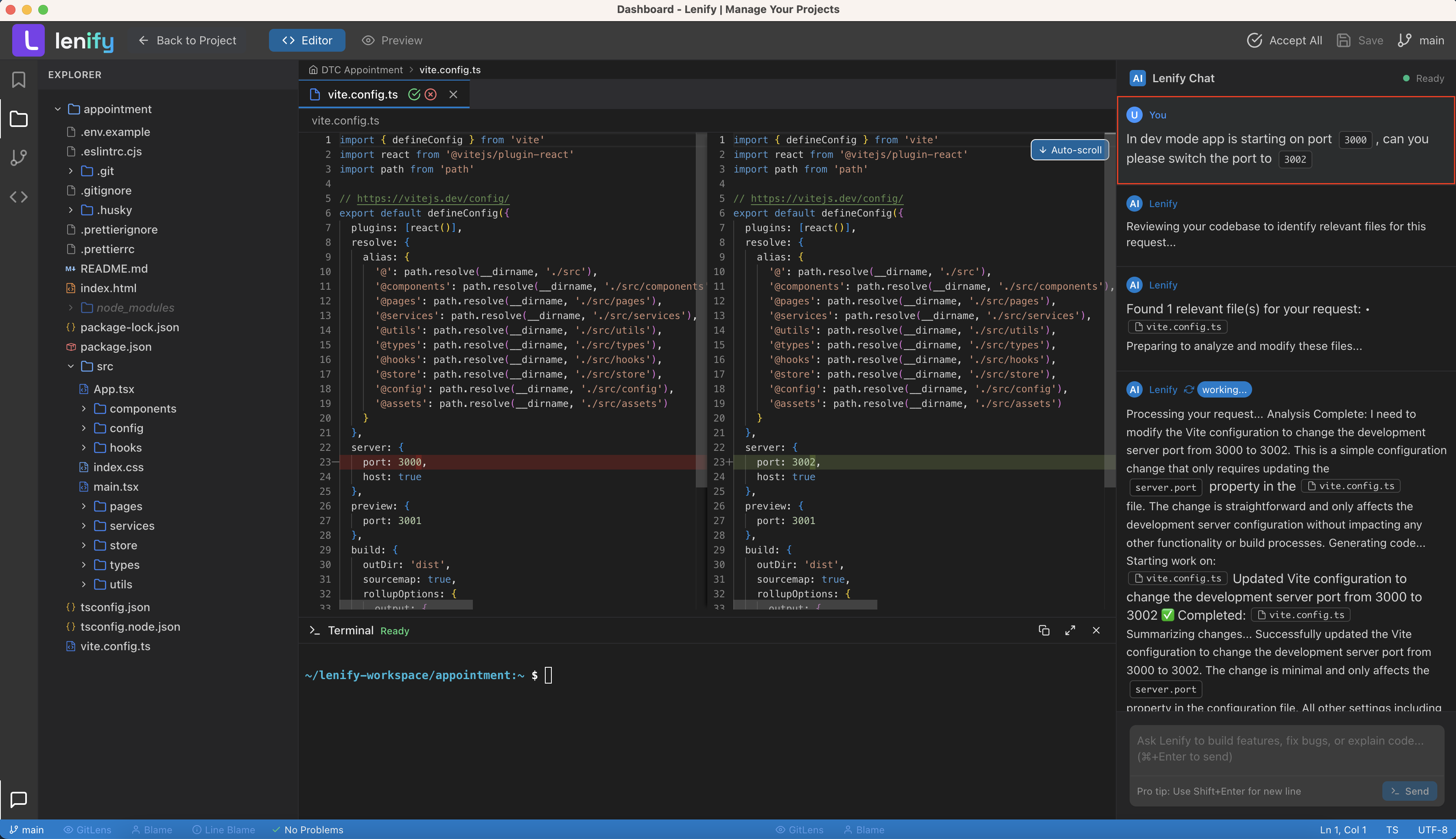 Lenify AI Assistant Chat Interface