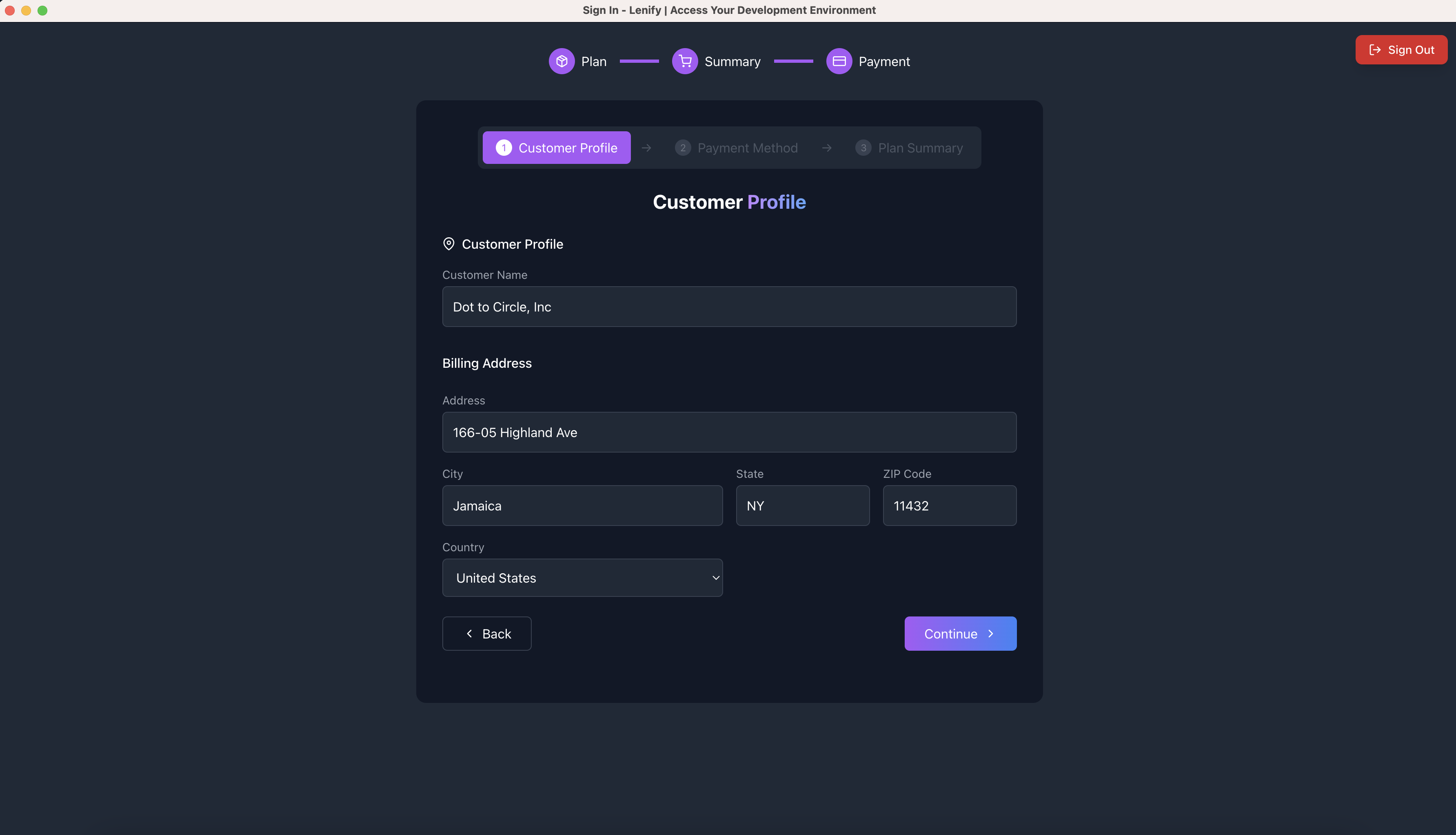 Customer Profile Form
