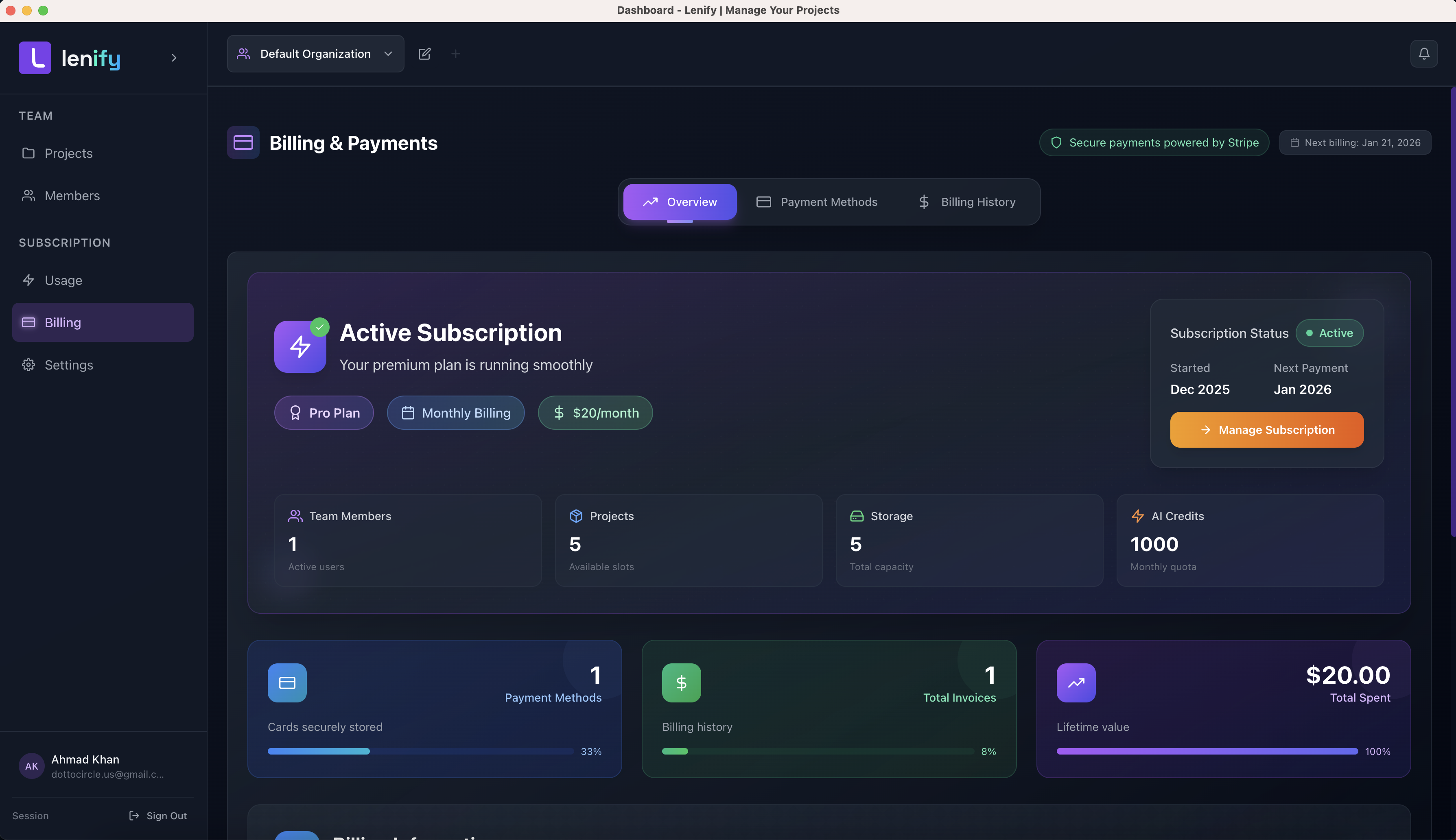 Billing Management Interface