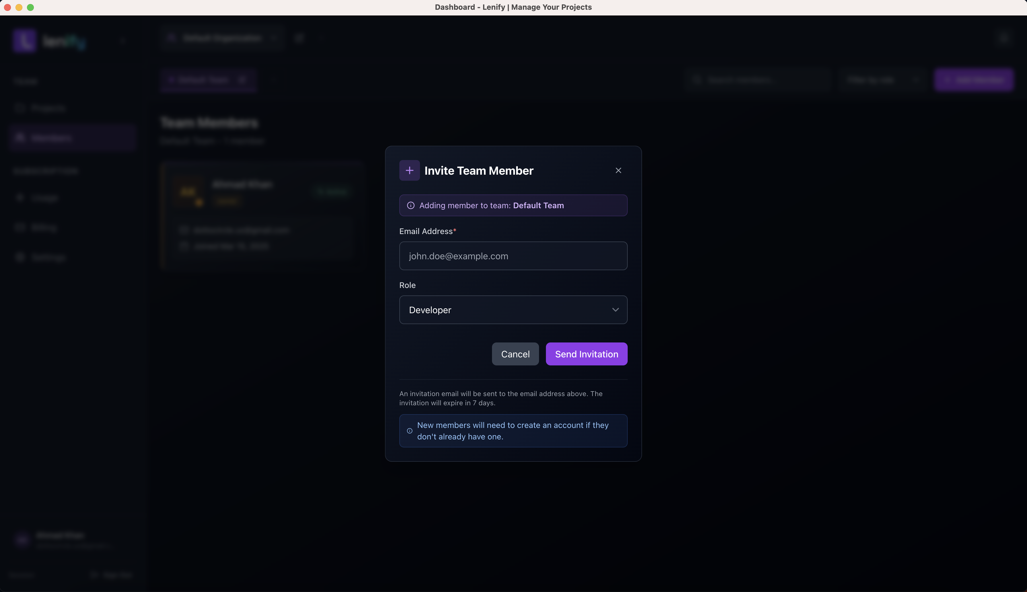 Member Invitation Interface