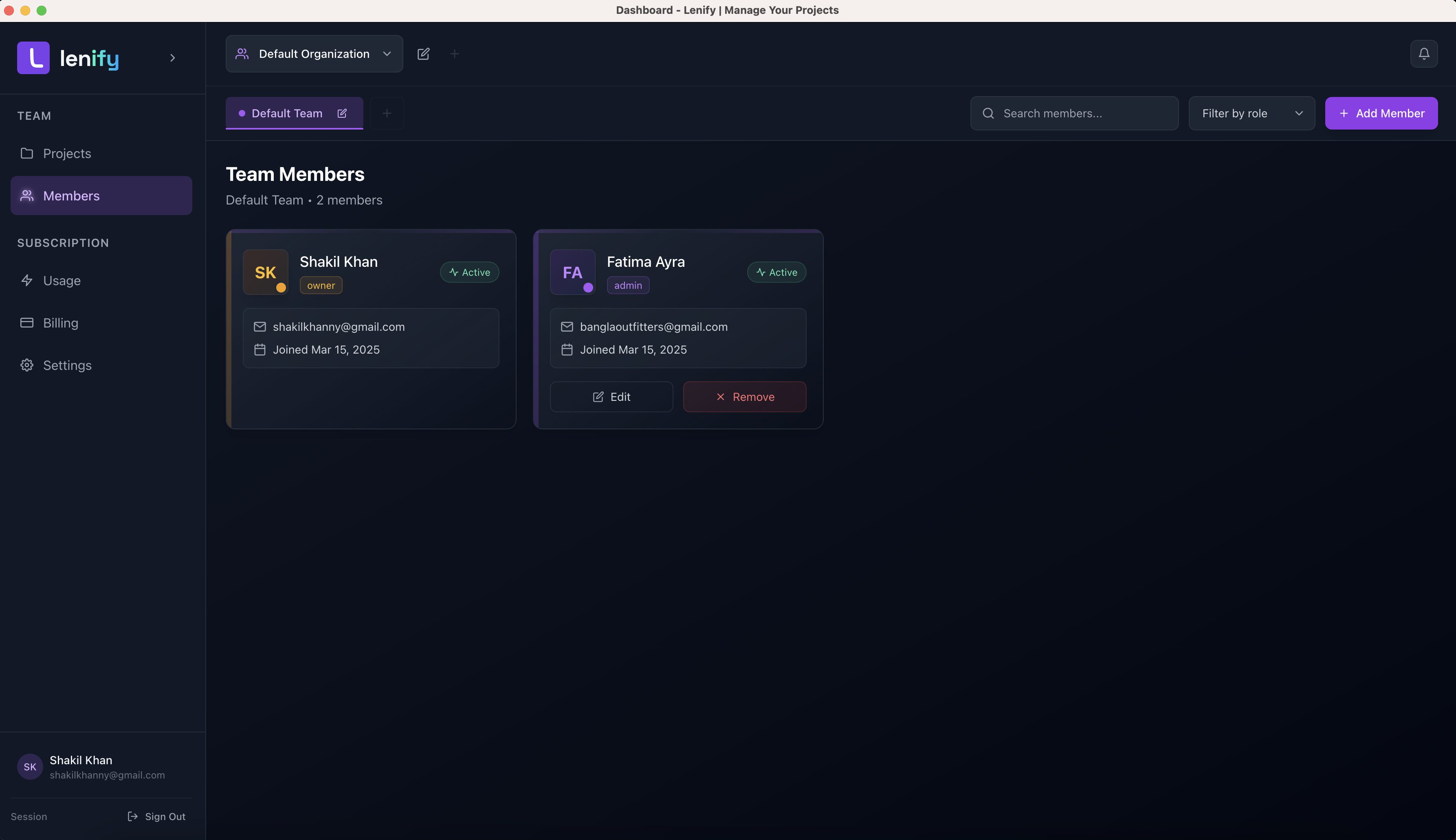 Team Management Interface