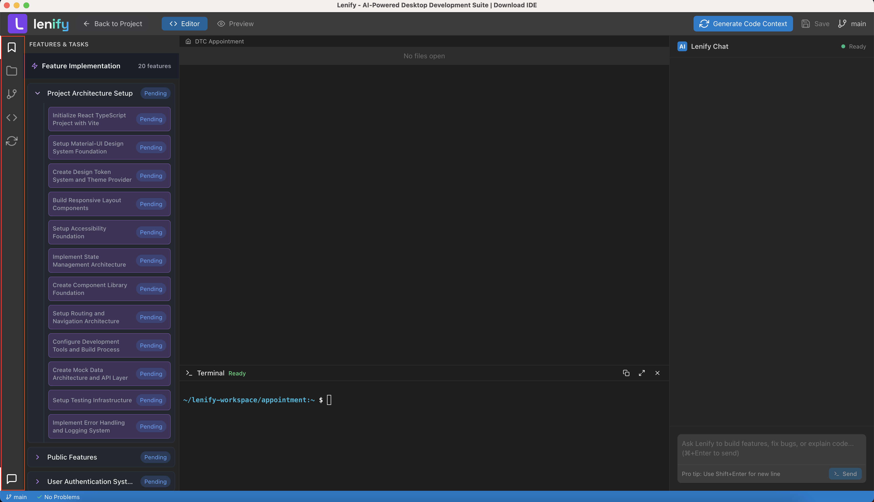 Lenify IDE Activity Bar